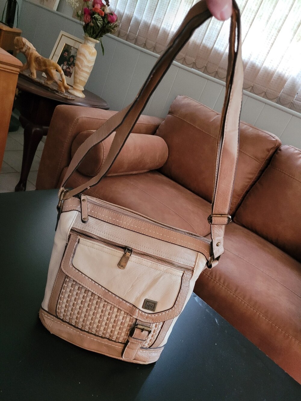 Born On Concept Two-Tone Beige Crossbody Bag